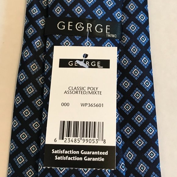 NWT George Stain Resistant Black and Blue Patterned Men's Tie - Picture 4 of 7